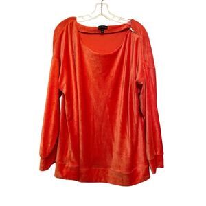 Lane Bryant Long Sleeve Boatneck Top Size 18/20 Coral Orange Chenille‎ Zipper